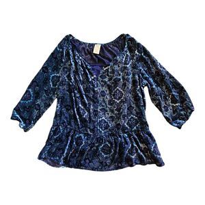 Faded Glory Womens L Velvet Burnout Peplum Top Fairy Gothic Whimsigoth